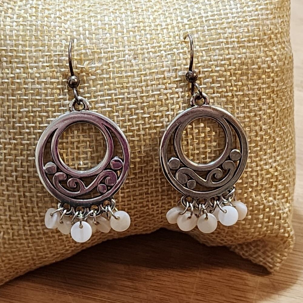 Brighton filigree hoop mother of pearl‎ drop French wire earrings